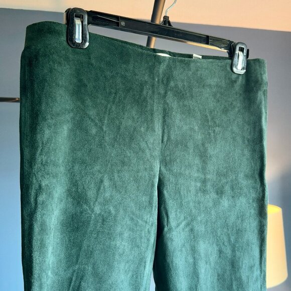 Vince 100% Lamb Leather Suede Forest Green Split Hem Leggings - Picture 4 of 11